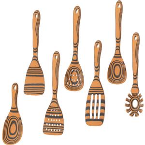 Dishwasher Safe & Heat Resistant Handcraft wood utensils set for cooking | 7-Piece Sturdy Wooden Kitchen Utensil Set for Nonstick Cookware | Wooden Cooking Spoon Set | Maintenance Free | Yellow Ochre