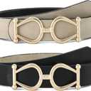 Earnda Women's Reversible Leather Belts for Jeans Pants Fashion Ladies Dress Belt with Gold Buckle 1.1" Width (Small: 27"-29" (Pant 4-6), A_black&beige)