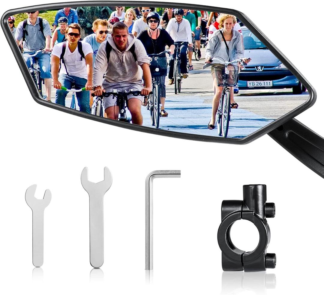 Bike Mirror Handlebar Mount 360 Adjustable, Wide Rear View Mirror Bicycle Mirrors for Handlebars with Scratch Resistant Glass, Bike Rear View Mirror for Scooter, Motorcycle, Bike Accessory Left