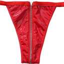 SHENHE Women's Glossy Metallic Faux Leather Elastic Waist Sexy Zipper Crotch Thong Lingerie Panties (Red, XL)
