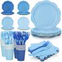 192Pcs Blue Paper Plates and Napkins, 9 Inch Light blue Party Plates Disposable Gradient Blue Party Supplies Decorations for Birthday, Baby Shower, Wedding, Servers 48 Guests