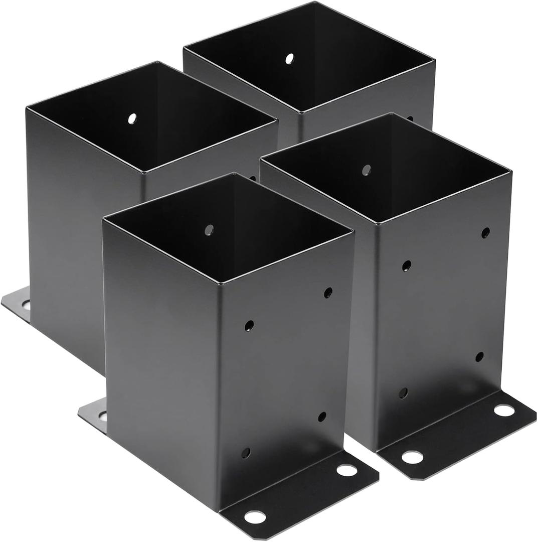 4 x 4 Post Base 4 PCS,Inner Size 3.6"x3.6"Deck Post Base,Heavy Duty Metal Black Powder Coated Post Brackets,for Pavilion Deck Railing Support Deck Base Plate, Support Bolt Down