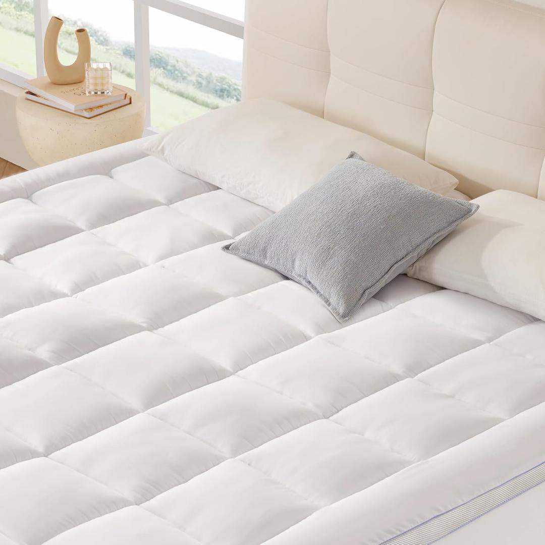 Queen Mattress Topper, 1000GSM Extra Thick Pillow Top Mattress Pad Cover for Body Pain Relief, Soft Breathable Bed Cover with 8"-21" Deep Pocket, 3D+7D Down Alternative, White