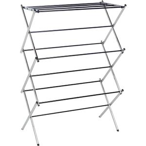 Amazon Basics Foldable Portable Metal Clothes Drying Rack for Indoor Air Drying, Energy Saving, 14.5 x 29.5 x 41.8 inches, Chrome Silver