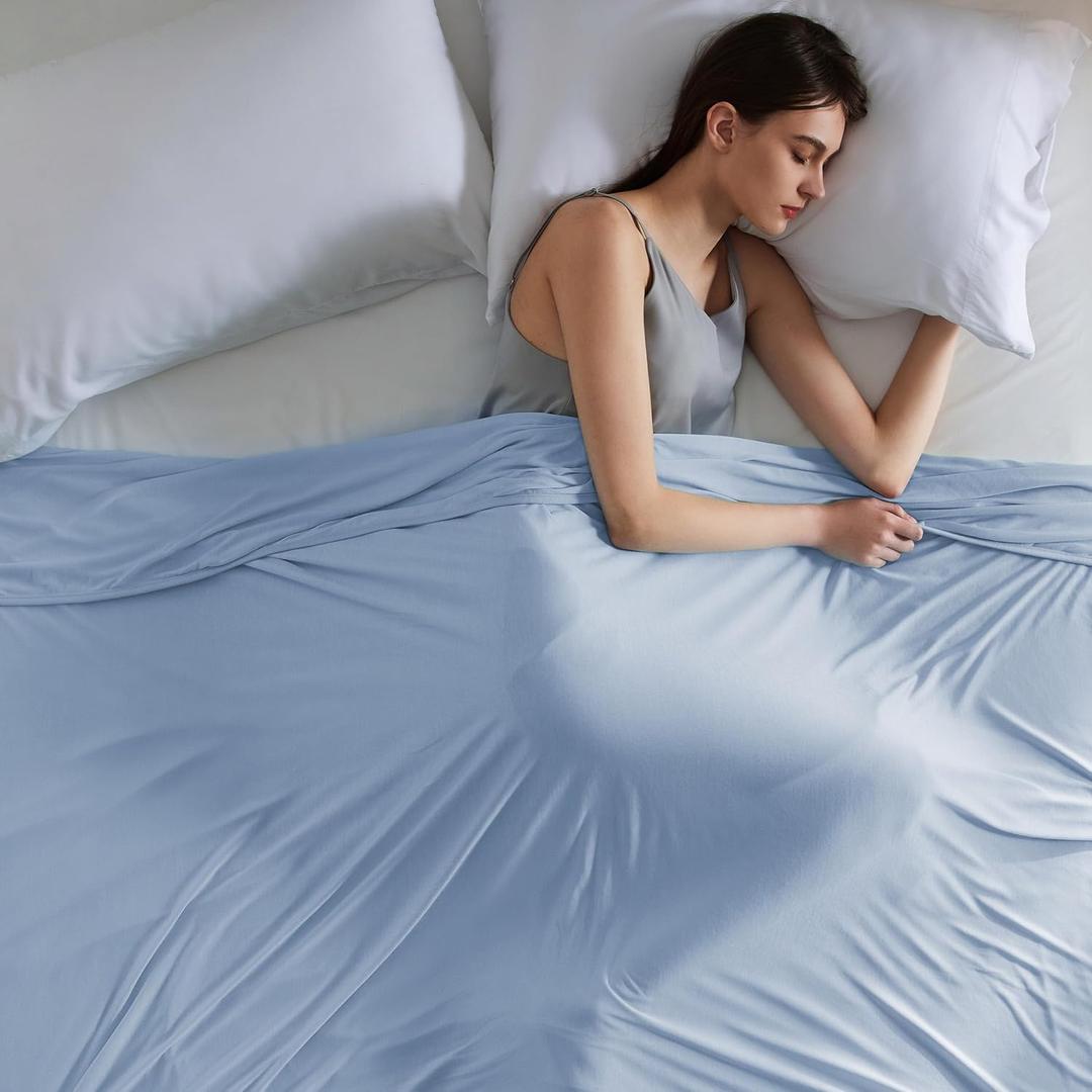 Bedsure Light Blue Cooling Blanket Full Size for Hot Sleepers - Summer Blanket Full Size Cold Bed Cool Arc-Chill Thin Ice Cooled Bedding with Rayon Derived from Bamboo Night Sweats Hot Flashes, 80x90