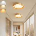 Dimmable LED Recessed PVC Cloud Shape Ceiling Fixture, 9 Inch 11W 3000K-6000K Adjustable Color Temperature, Small Wood Grain Color Slim Ceiling Fixture for Entry and Hallway, Wired Model