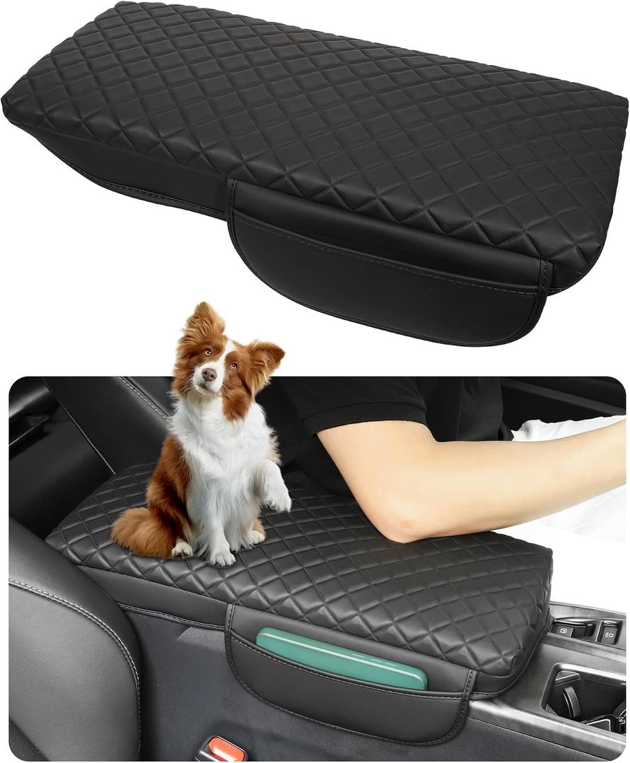 Center Console Armrest Cover for Toyota Camry Arm Rest Covers Pad with Side Pockets, Black Faux Leather Interior Accessories (for Camry 2025)