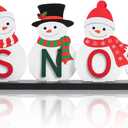 Wooden Snowman Table Centerpieces - Merry Christmas Decoration for Holiday Office Desk Tiered Tray Party Shelf Decorations Farmhouse Winter (Large, Colorful)