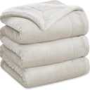 Bedsure GentleSoft Sherpa Fleece Blanket Queen Size for Bed, Non-Heated, Thick and Warm Throw for Women and Men, Soft Fuzzy Plush Queen Blanket for Winter, Linen, 90x90 Inches
