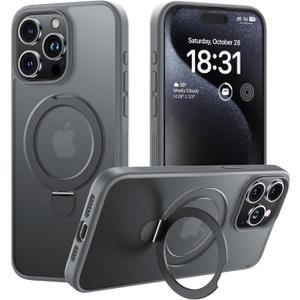 ImpactStrong Magnetic Guard for iPhone 15 Pro Max Case with Stand [Military Drop Protection] [for MagSafe Charging] Shockproof Translucent Matte Phone Cover, Gray