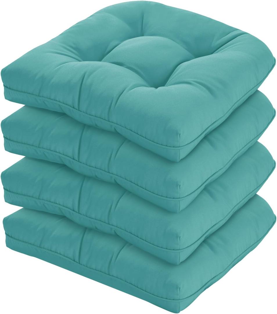 19x19 Outdoor Chair Cushions Set of 4, Wicker Patio Furniture Cushions with Tufted Buttons, Thick Outdoor Seat Cushions for Lawn Chairs, Overstuffed and Water Resistant, Teal (19''x19''x5''-4PACK)
