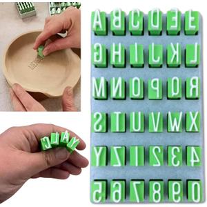 Clay Stamps - Alphabet, Numbers & Symbols DIY Handmade Alphabet Mold Accessories for Ceramic Decorating - 36 Pieces Letter Stamps for Clay with Storage Box - Green (Capital Letter Plastic)