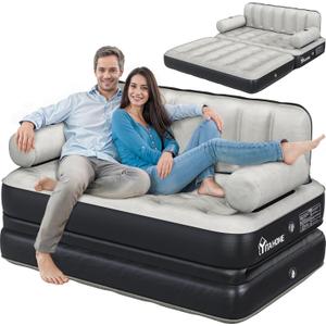 YITAHOME Queen Size Inflatable Sofa Bed with Headboard and Pump, Convertible Blow Up Couch, 2-in-1 Black Air Sofa Bed for Home, Camping, and Guests, Gray