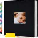 Popotop Photo Album Self Adhesive with Picture Display Window,40 Pages DIY Scrapbooking Supplies Kit for 4x6 8x10 Picture,Linen Cover Memory Book for Baby Wedding, with Scraper and Metallic Pen (Black)