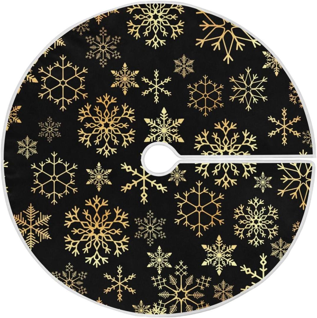 4 x Christmas Tree Skirt 36 Inch Gold Black Snowflake Xmas Tree Mat Christmas Decorations for Xmas Happy New Year Holiday Indoor Party Burlap Tree Skirt Small Ornament (Medium, A001)