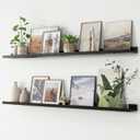Picture Ledge Shelf, Floating Shelves Set of 2, 56 Inches Long Large Nursery Book Shelves for Toys Storage, Kids Bookshelf Wall Mounted for Living Room Bedroom Decor Books Photo Frames, Black