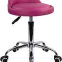 KKTONER PU Leather Round Rolling Stool with Back Rest Height Adjustable Swivel Drafting Work SPA Medical Task Chair with Wheels (Rose red)