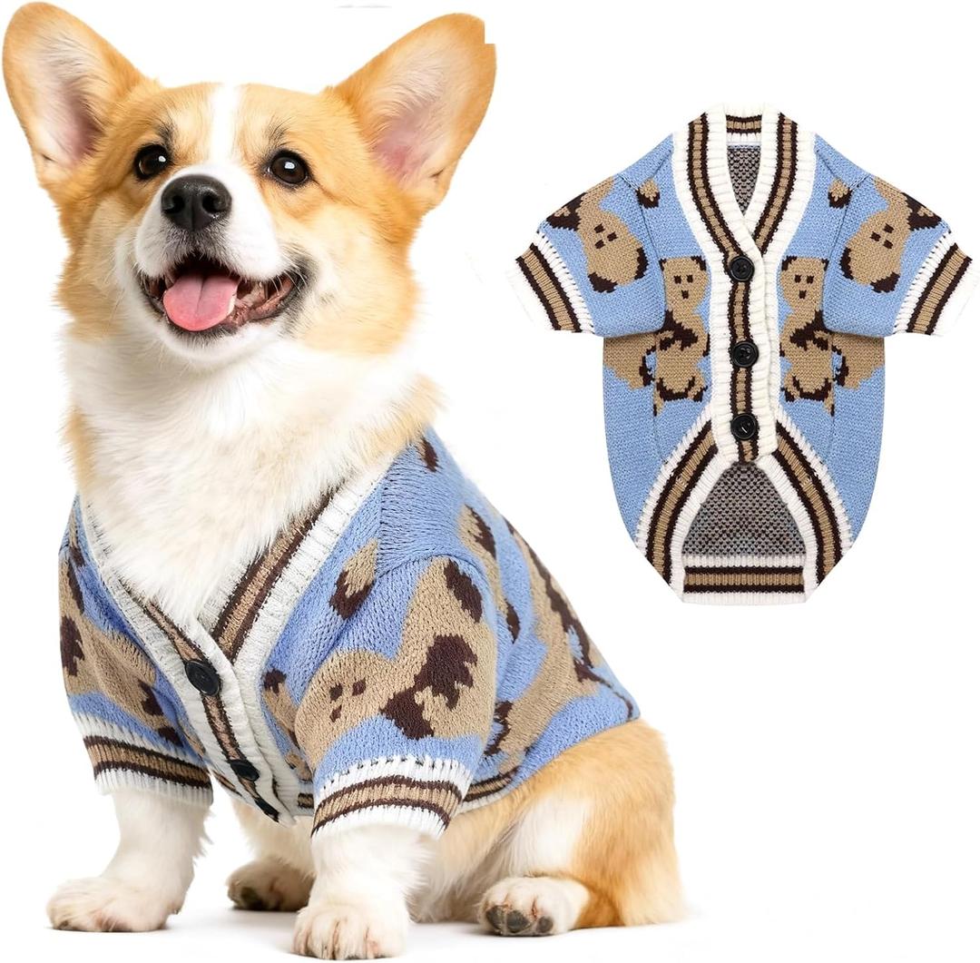 Dog Sweater Cute Dog Clothes for Small Dogs Bear Dogs Cardigan Sweater Soft Puppy Sweaters Cat Sweaters Ropa para Perros Boy Puppy Clothes Doggy Outfit Apparel Coat (Blue,M)