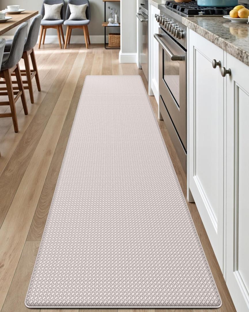 DEXI Kitchen Floor Mats Cushioned Anti Fatigue,17x79,Long Standing Runner Rug Waterproof, Comfort Memory Foam Padded for Front Sink Laundry, Ivory