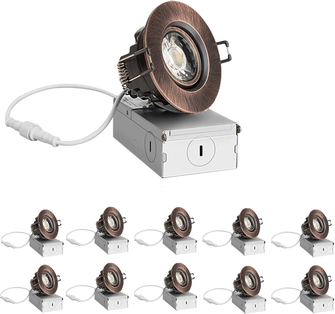 ZYC 3 Inch Recessed LED Lights - 10 Pack Oil-Rubbed Bronze Round Gimbal Light, LED Downlight Gimbal - 900 Lumens, 8 Watts, Dimmable, 5CCT, Recessed Ceiling Lighting Fixture, ETL Listed, 10 Pack-3IN-BR