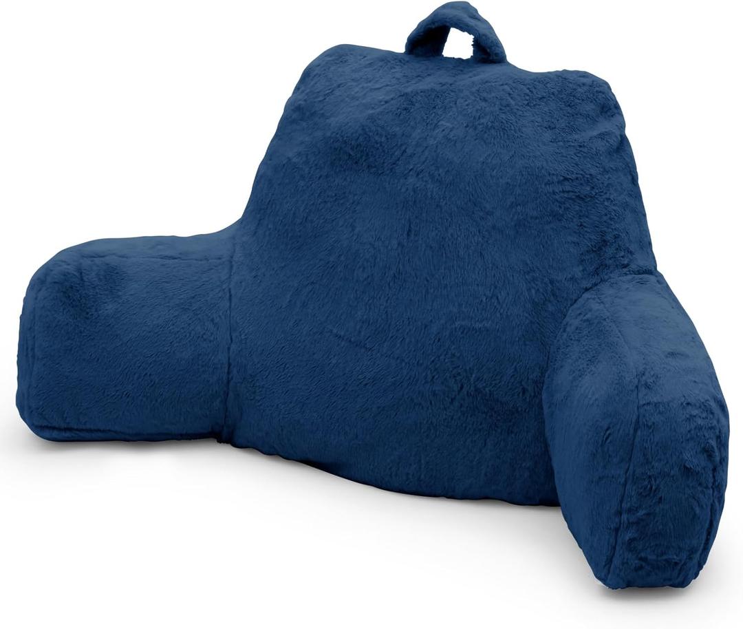 Reading Pillow for Sitting in Bed Adult, Standard Reading Pillow with Memory Foam, Back Pillow for Bed Sitting Up with Extend Arms, Blue