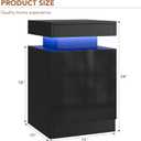 Nightstands Set 2, 15 Inches LED Night Stand Set of 2, Modern Bedside Table with LED Lights, High Gloss Surface, End Table with Storage for Bedroom, Black