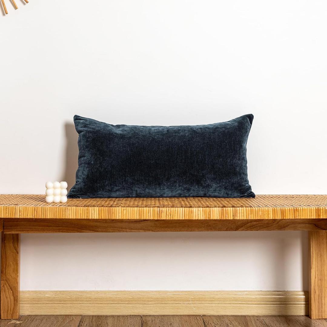 JoraLion Chenille Lumbar Pillow Covers 12x24 inch, Dark Blue Decorative Pillow Covers, Farmhouse Solid Dyed Soft Chenille Cushion Case for Couch Sofa Bed Living Room, Pack of 1(Cover ONLY)