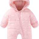 JiAmy Baby Snowsuit Baby Printed Winter Clothes With Flod-Over Girl Boy Hooded Outfits Jumpsuit Coat Size 3-6M