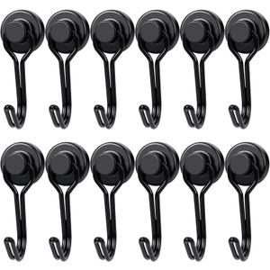 E BAVITE Swivel Swing Magnetic Hooks, 30LB12pack Refrigerator Magnet Hook,Strong Neodymium Magnets, Perfect for Refrigerator and Other Surfaces,60mm(2.36in) in Length (Black)