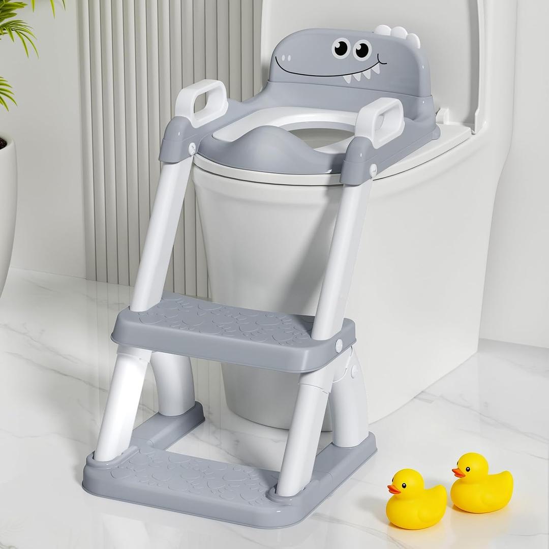 Potty Training Seat for Toddlers, 2 in 1 Potty Training Toilet with Anti-Slip Pad Step Stool, Toddler Toilet Seat for Boys and Girls (Include 2 Ducks)