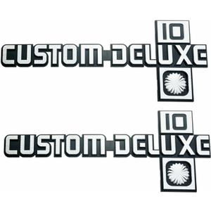 Pair Set Custom Deluxe 10 Emblem 3D Badge 14051845 Insert Replacement for 1981-1988 Pickup Truck C10 K10 R10 V10 (Chrome Black)