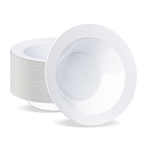 BESTVIP 50Pcs Plastic White Bowls, 12 Oz Disposable Bowls Disposable Bowls for Parties, Wedding, Christmas, Soak Proof Bowls for Breakfast, Lunch, and Dinner Meals