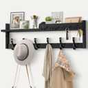 Coat Rack Wall Mount with Shelf, 27.5" Entryway Wall Hanging Shelf, Coat and Key Hanger with 10 Dual Hooks, Mail Organizer and Key Holder Hat Rack for Wall, Wood Coat Hooks with Storage (Black)