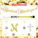 4 x Nuestro Bautizo Banner, Spanish First Holy Communion, Religious 1st Birthday, Christening Baptism Baby Shower Party Decorations Supplies, Gold Glitter