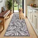 Ileading Hallway Runner Rug 2x6ft Kitchen Floor Mat Modern Leaves Non Slip Throw Rugs Busy Traffic Extended Indoor Doormat Machine Washable Accent Carpet for Laundry Bedroom(Grey)