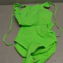 OQQ Women's One Piece Swimsuits Tummy Control High Waisted Cross Bathing Suit Wrap Tie Back 1 Piece Swimwear Fluore Green, M