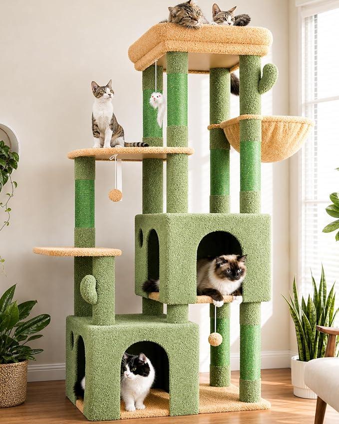Globlazer Heavy Duty Cactus Cat Trees for Big Cats Maine Coon, F61, Green
Cat Tower for Indoor Large Adult Cats with Scratching Post, Extra Large Top Perch, Cat Condos, 61inch