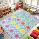 Breling Classroom Carpets Playmat Rugs 6x9 ft Kids Classroom Rugs with Rubber Backing Circles Children's Seating Nursery Play Mat for Preschool Elementary Playroom Kindergarten