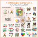 Kaciola 30 Sheets Autism Awareness DTF Transfers Ready to Press, Autism Iron on Transfers Stickers Iron on Decals for T Shirts Hoodie DIY Crafts