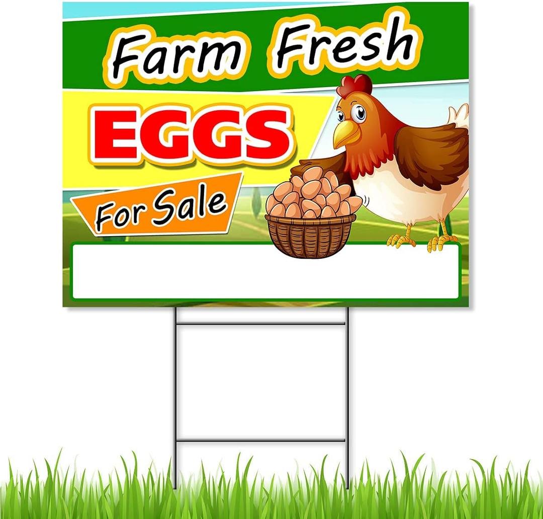 Fresh Eggs for Sale Sign, 18x24 DS Coroplast, Large Outdoor Farm Fresh Eggs Sign with Blank Space for Personal Info