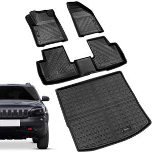 Vanseno Car Floor mats and Cargo Liners Set Black Compatible for 2014-2023 Jeep Cherokee 2Row Floor Mat & Trunk Mats All Weather Rubber Mats Liner (Not Fit Grand Cherokee&No Latittude)