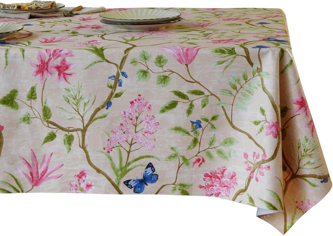 Rectangle Table Cloth,100% Waterproof Tablecloth Oil Proof Spill Proof Vinyl Table Cloth, Wipe Clean Plastic Table Cover for Dining, Camping, Indoor and Outdoor 54" x 78",Pink