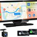 10.26" Wireless CarPlay Screen for Car, Android Auto Screen with Backup Camera, Portable Touchscreen Car Stereo with GPS Navigation/Mirror Link/Voice Control/Bluetooth/FM/AUX
