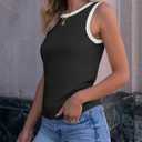 ANRABESS Tank Tops for Women 2025 Summer Casual Crew Neck Color Block Basic Sleeveless T Shirt Fashion Teen Girls Outfits Black Small (Black, S)
