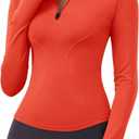 LOMON Womens Long Sleeve Workout Tops Quick Dry Quarter Zip Pullover Crop Yoga Athletic Slim Fit Shirts, Size M