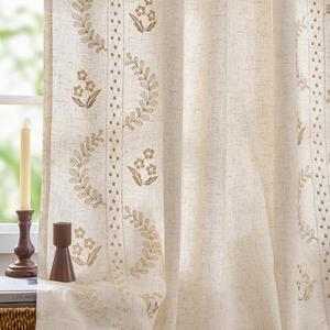 jinchan Belrose Lined Linen Blend Curtains Boho Floral Curtains for Bedroom 96 Inch Length Beige Embroidered Drapes Rod Pocket Farmhouse Flower Drapes for Living Room Window Treatments Set 2 Panels