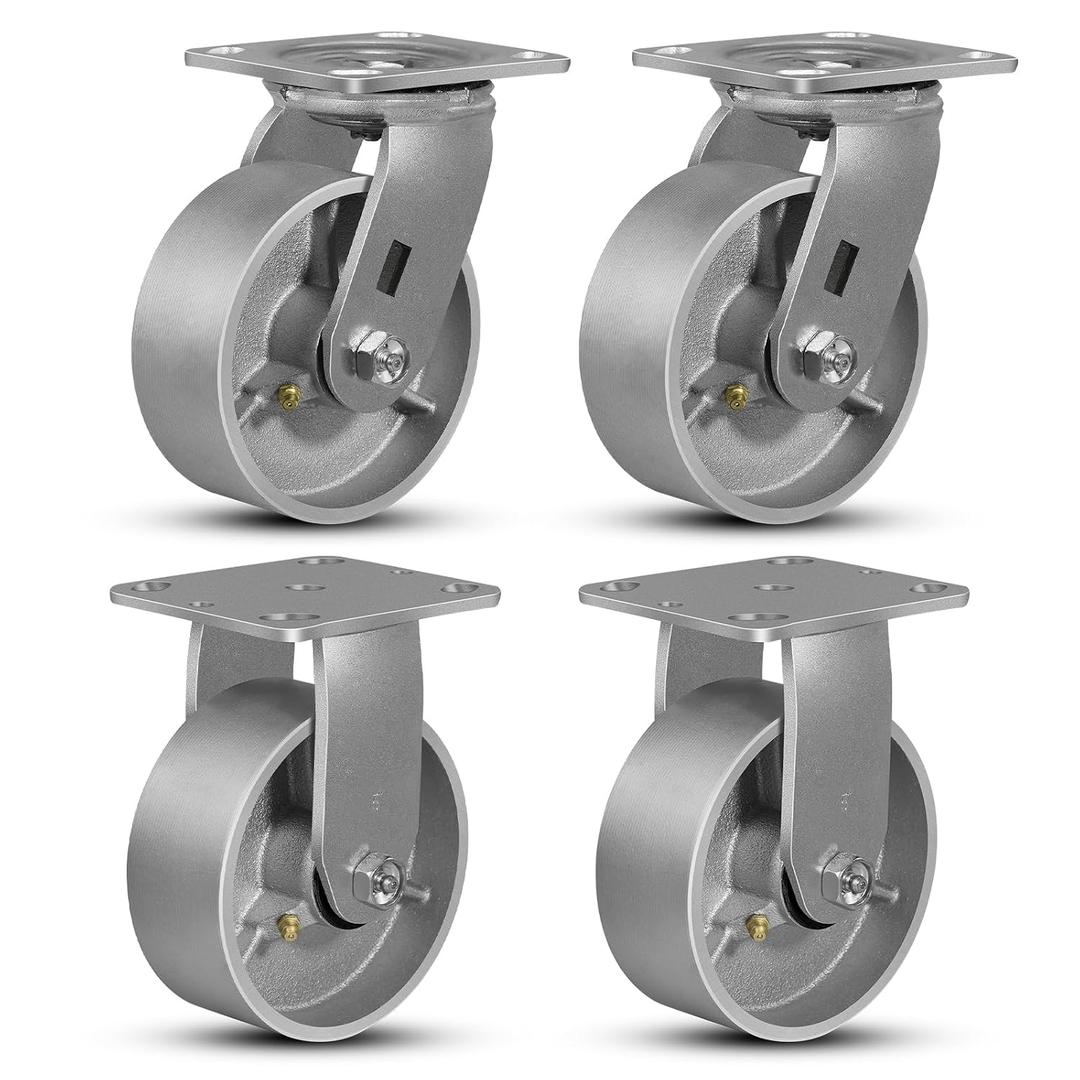 5"x2" Industrial Casters- Heavy Duty Casters, Cast Iron Wheel,Steel Casters Set of 4 Capacity up to 4000 Lb. Use for Platform Truck, U-Boat Cart,Workbenche(2 Swivel & 2 Rigid)