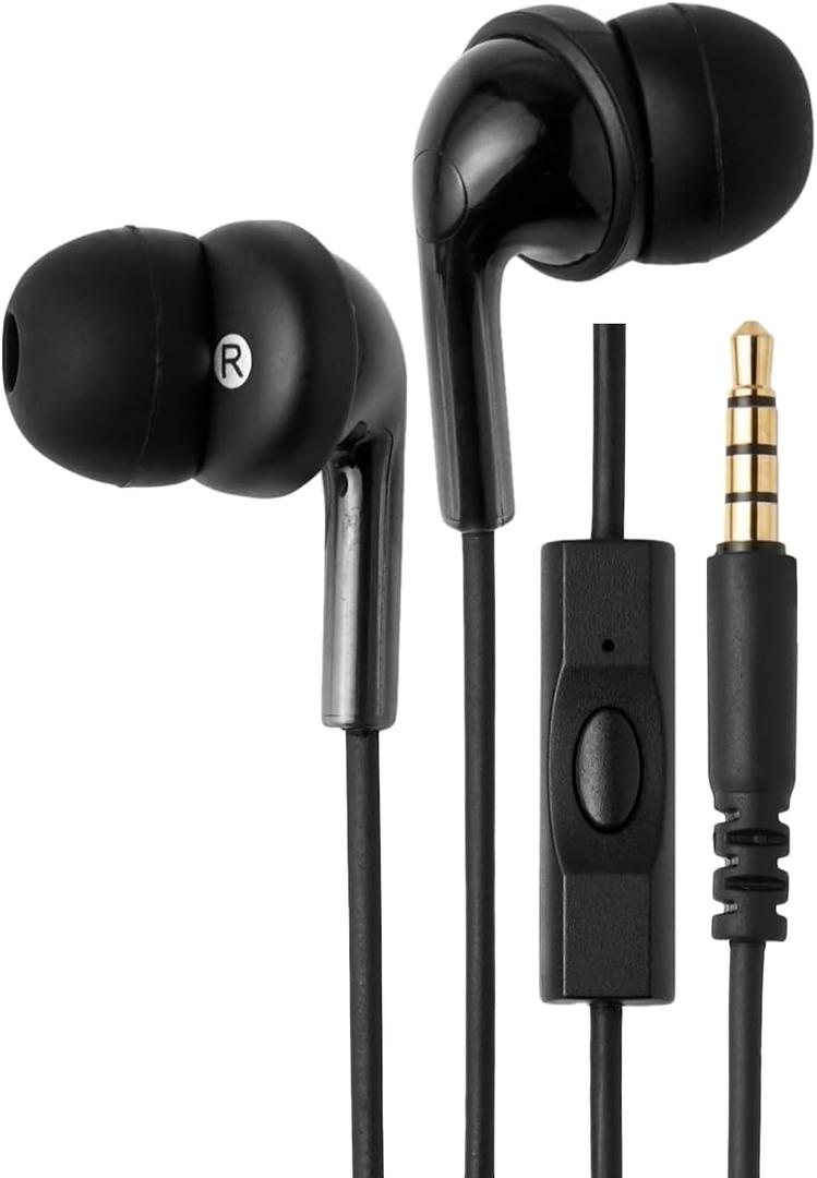 Wired Earbuds with Microphone, In-Ear Headphones, 3.5mm Jack, High Definition Sound, Secure Fit, 4.2 ft Cable, S/M/L Ear Tips, Black