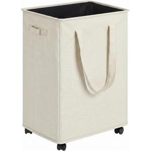 efluky Slim Laundry Hamper with Wheels, Rolling Laundry Basket for Clothes, Small Laundry Basket for Bedroom, Dorm and Laundry Room, 90L (19.8 Gallons) Beige