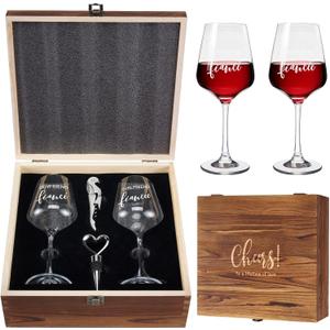 AW BRIDAL Engagement Gifts for Couples Wine Glasses Set, Fiance Fiancee Gifts for Women Bride to Be, Engaged Wine Glasses with Wine Stopper & Wood Keepsake Box, 2026 Wedding Gifts for Newlyweds